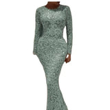 Fongt Spring Summer New Women's Hot Long Sleeves Sexy Long Dress Evening