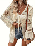 Fongt Beach Knitted Jersey In Summer 2025 Sexy Solid Color Knitted Beach Swimwear Shirt Sunscreen Cardigan