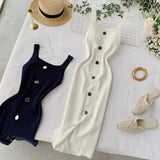 Fongt Dress 2025 New Summer Temperament Square Collar Slim Thin Buckle Sleeveless Vest Open Bottom Skirt
