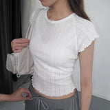 Girls Wear Pure White Refreshing Bow Spliced Tight-Edged Short-Sleeved T-Shirt 2024 Summer New Style-Outfit
