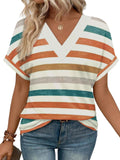 Fongt New Women's Dress Casual Round Neck Striped Multi-Color Short-Sleeved Overseas Hot T-Singing T-Shirt