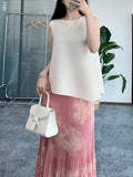 Fongt Folding Top Irregular Sleeveless Vest Chic Design Feeling Thin Folded Fashion T-Shirt Girl
