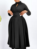 Fongt Women's New Fashion High-Neck Elegant Nail Beads Big Swing Dress Waist African Dress