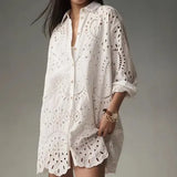 Fongt #2025 Spring/Summer Leisure Daily Solid Color Hollow Buckle Collar Shirt