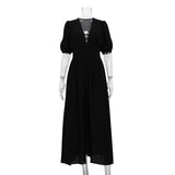 Fongt Wind 2024 New Elegant Dress Design Sense Bubble Sleeves Show Thin Temperament Slim Slit Skirt-Outfit