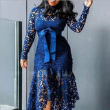 Fongt New Women's Lace Lace Hollow Long Sleeve Tie 5 Color Irregular