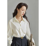 Acetate Fibre V-Neck Full Sleeve Women Shirt 2022 Spring New Shirt Solid Color Causal Loose Office Lady Women Tops