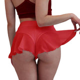 Women's High-Waisted Lotus Leaf Side Transparent Short Skirt Lined With Mini Tight-Fitting Bikini Pouting Fitness