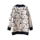 Women Button Down Knit Sweater Fall Long Sleeve V Neck Cartoon Cat Pattern Loose Cardigan Women's Winter Coats
