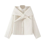 Fongt Women's Clothing 2025 New Korean Version Of Susture Loose Removable Scarf Cotton Jacket Jacket