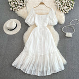 French Tea Bubble Sleeves Show Thin, Advanced Temperament Dress, Palace Style Design, A-Shaped Skirt, Children.-Outfit