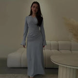 Fongt Temperament Micro-Trumpet Folded Cross Superimposed Tying Belt Girded Waist Dressing Spliced High-Waisted Dress