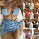 Fongt New 2024 Swimsuit Lady Gathers For A Sexy Print Three-Piece Mesh