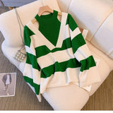 Fongt New Lazy Play Fake Two Hanging Neck Striped Sweater Gas Age-Relay Knitted