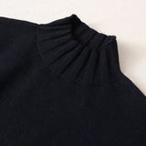 Half High Collar Vintage Jacquard Sweaters Autumn Winter Casual Chic Long Sleeve Loose Knitted Jumpers Female Clothing-Outfit