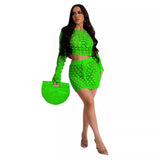 Fongt New Women's Casual Knit Hollow-Out Sequin Beach Skirt Two Sets-Outfit