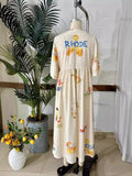 Fashion Positioning Print V Collar Cute Short Sleeve Loose Dress 2025 Spring And Summer