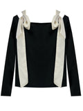 Fongt Long-Sleeved Girl Slimming-Word Shoulder-Cloth T-Shirt