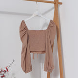 Fongt Bow Collar Long Sleeve Shirt Short Umbilly Pure Lust Wind Shoulder Coat 8829