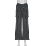 New Spring Women's Wear High Waist Design Feeling Cross Ribbon Fashion Street Style Leisure Woven Trousers-Outfit