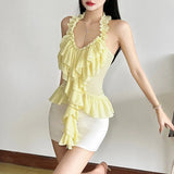 Fongt Spring And Summer New Women's Sexy Hottie Irregular Design Lotus Folded Back Sleeveless Top