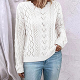 Fongt Women's Sweater Knitted Shirt Design Hollow V-Neck Long-Sleeved Hooded Top