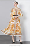 Fongt Exquisite Dress Women 2025 New Lazy Wind Collar Mid-Sleeves To Close The Waist Temperament 100-Fold Printing Skirt