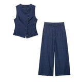 Fongt Women's Temperament Commuting Suit Double Sleeveless Vest + Wide Leg Pants 3191052 3191051