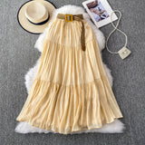 Fongt Half-Dress Women's Dress 2025 Summer Small Medium Long Leisure High-Rise Thin Thong Ponve Cake Skirt