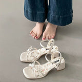 Fongt Water Drill Thick Heel Sandals Women 2025 Summer New Heel With Skirts Plus-Size High-Heeled Fashion Sandals