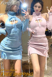 Sweet Cute Japan Women Sleeveless Backless Virgin Killer Sweater Sexy Open Bust Hollow Turtleneck Knitted