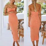 Summer Cotton Suspenders Solid Color Midi