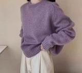 Fongt And Winter Soft-Cuffed Solid Color Long Sleeves Knitted Jersey Casual Bottom Korean Soft Lazy Wind Cover Sweater Female
