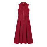 Fongt 2025 New Women's Dress French Design Round Neckless Sleeveless Commuting Temperament Fan Flute Dress