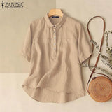 2022 Oversized Women Short Sleeve Tops Summer Lapel Neck Blouse Solid Female Loose Casual Buttons Blusas Mujer Work