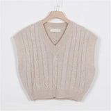 New 2022 Korean Fashion Elegant Waistcoat Knitted Retro Women Autumn Winter Sweater Short Pink Vests Tops