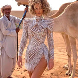Fongt 2025 New Women's Sexy Long Sleeve Dress Sprinkled Gold Silver Espoo Fork Evening