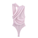 Fongt Women's ZA Summer New Asymmetric Folding Decoration Folding Net Holiday Clothes