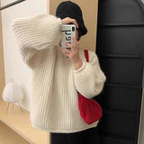 Fongt Wind Soft Waxy Candy Color Round Collar Sweater Female Autumn And Winter Loose Thick Needle And Thick Knit Sweater Overjacket-Outfit