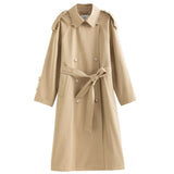 Suit Collar Full Regular Sleeve Long Straight Trench Office Lady Solid Spring Double Breasted Mid-length