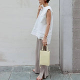 High Level Hollow Out Lapel Neck Blouses Femme Japan Style Solid Sleeveless Blusas Mujer Loose Shirts Top Quality-Outfit
