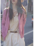 Splicing Color Fake Two Knitted Cardigan Women's Loose Spring Dress Folded To Wear Thin Sweater Color Coat-Outfit