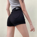 Fit Elastic Sexy Denim Shorts Thin Sexy Stretch High-Waisted Peach Butt Jeans Lady Tight Butt Shorts Trend Solid Color-Outfit