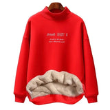 Thicken Sweatshirt Women's Casual Loose Lambwool Half Turtleneck Pullover Streetwear Warm Tops Fleece Lined