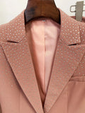 QUALITY Newest 2023 Fashion Designer S/S Career Suit Set Women's Elegant Single Button Diamonds Beaded Blazer Pants