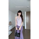 Fongt Suit Purple Hanging Neck-Loand Sling Female Summer New Hottie Strap Half Skirt Two Sets