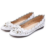 Breathable Genuine Leather Summer Shoes Woman 2021 Flat Low Heel Bowknot Hollow Out Leather Slip On Shoes For Women