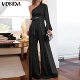 Jumpsuits Overalls For Women Casual Jumpsuits 2021 VONDA One Shoulder Playsuits Ladies Rompers Female Pants