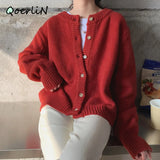 Warm Sweater Women Single-breasted Buttoned Sweater Thick Sweater Cardigan Harajuku Knitwear Autumn Korean Lady