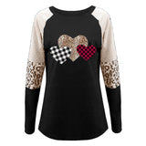 Fongt Women's Valentine's Day New Long-Sleeved Splicing Hot Casual T-Shirt Round-Neck Loose Top